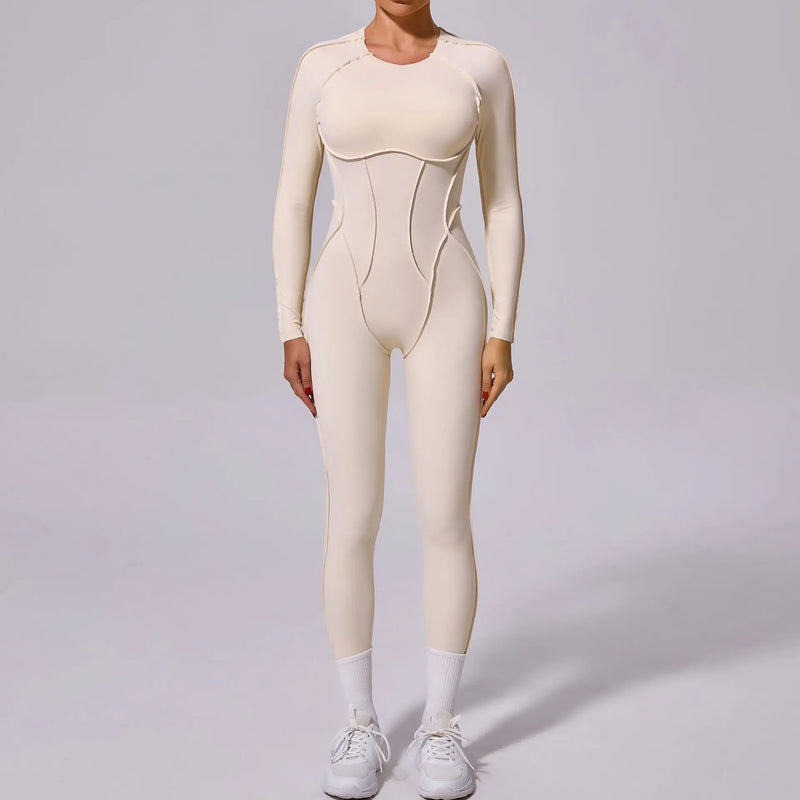 Macacão de yoga de uma peça feminino conjunto de manga comprida secagem rápida terno de yoga ginásio terno de treinamento roupas esportivas bodysuits feminino conjunto de fitness