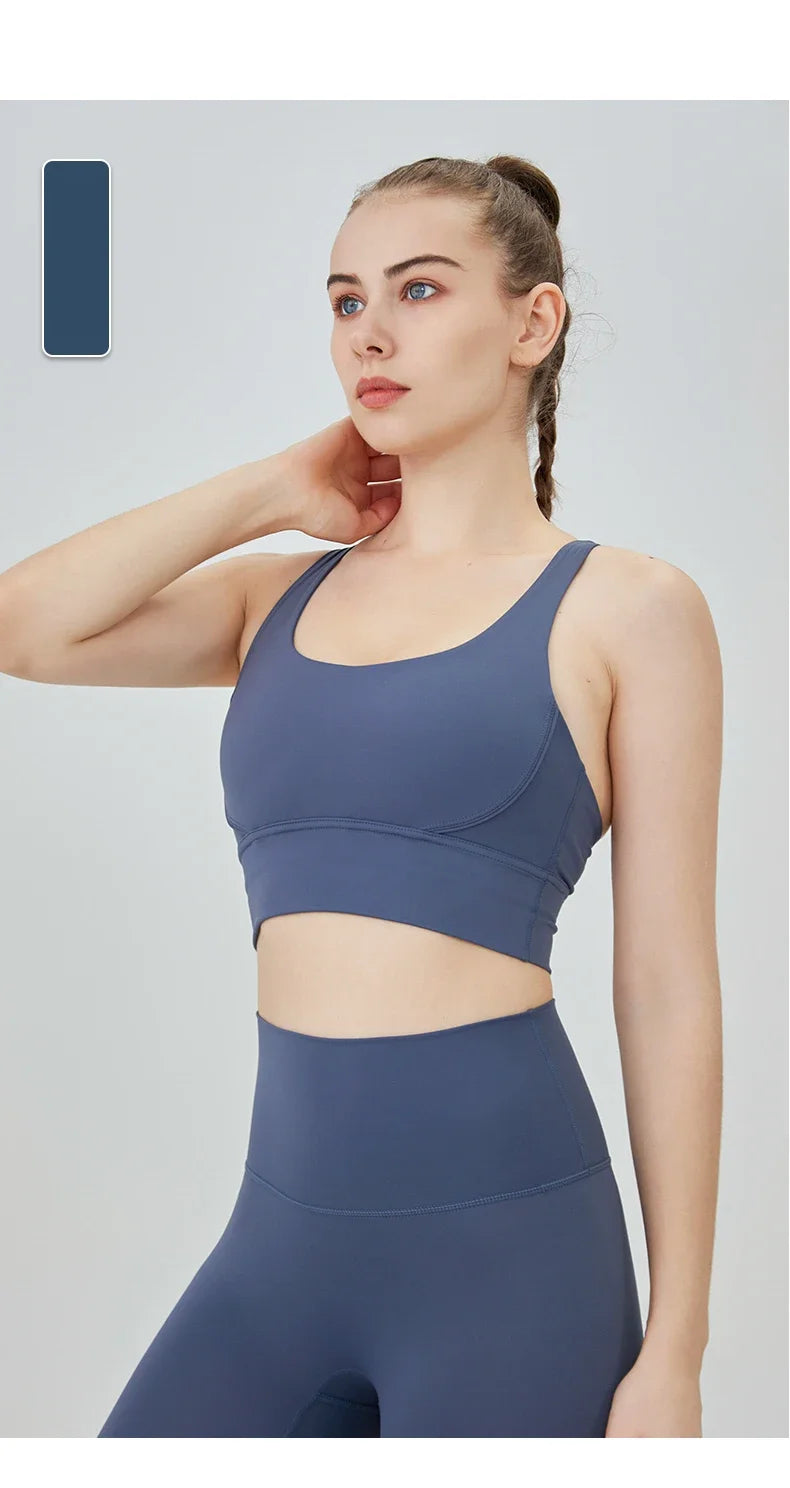 Novo verão sexy sutiãs esportivos mulheres colete de fitness esportes topo cruz volta yoga sutiã correndo fitness respirável à prova de choque sutiã de yoga