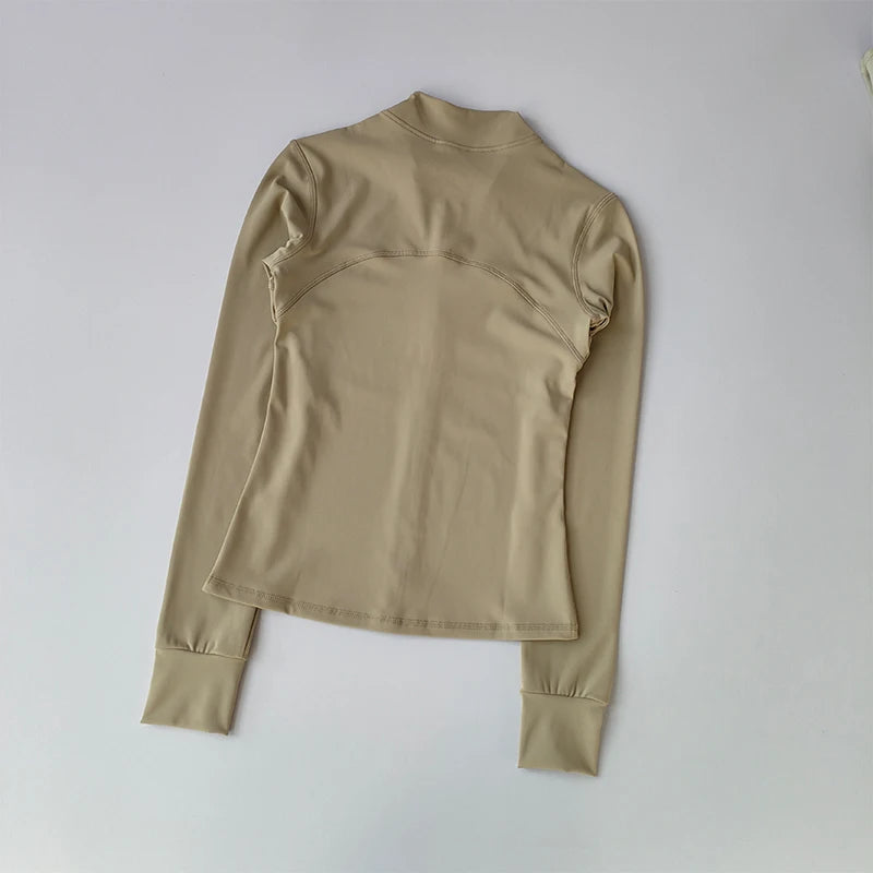 Terno de yoga feminino high-end gola de manga comprida jaqueta esportiva correndo treinamento fitness superior à prova de vento terno de corrida