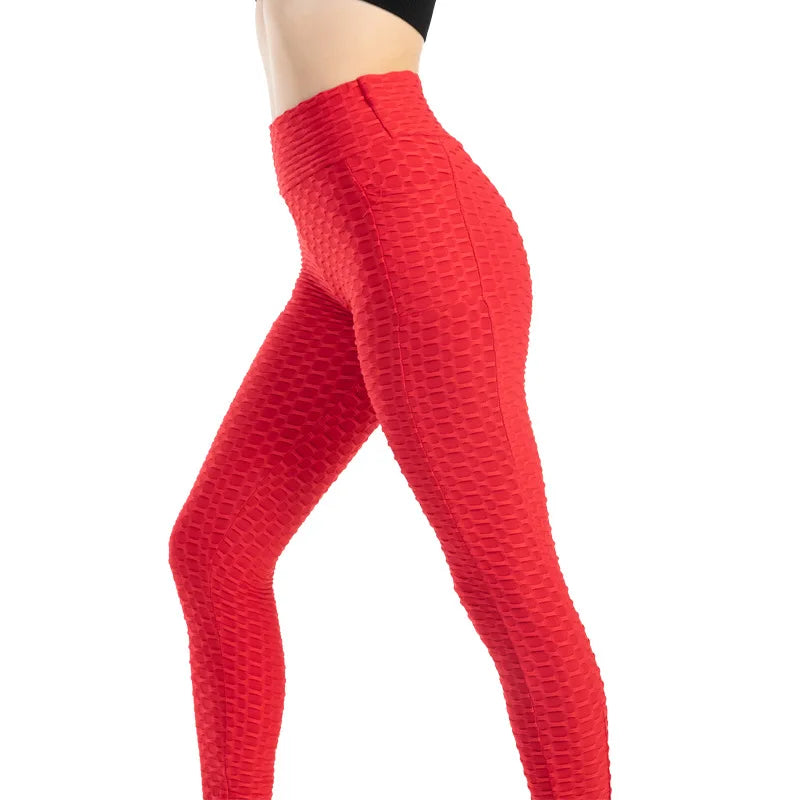 Moda feminina bolso bolha calças elásticas magro leggings ginásio correndo ciclismo calças de fitness cintura alta hip lift leggings feminino