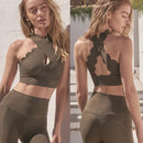 Fubeike calças esportivas sem costura 2024 oco volta sutiã de yoga para mulheres cintura alta fitness ginásio legging treino collants roupas esportivas