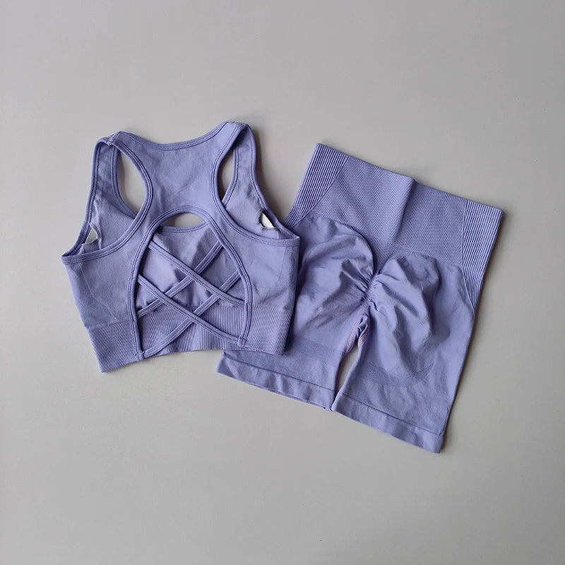Seamless Yoga Set para Mulheres, Sexy Sutiã Esportivo, Shorts de Cintura Alta, Roupa de Ginásio, Terno sem mangas Fitness, 2 pcs