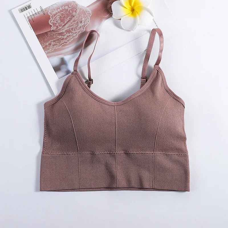 Sem costas roupas esportivas mulher ginásio sutiã esportivo sem costura roupa interior das mulheres alça de ombro ajustável interior acolchoado yoga colete bralette