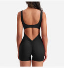 Roupas de ginástica femininas yoga sólido ruched sem costas sem mangas gola quadrada magro sexy macacão ropa deportiva mujer ginásio playsuits