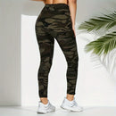 Camuflagem cinza verde apertado casual alta estiramento leggings femininas, esportivo e sexy fitness retro nove pontos lápis calças