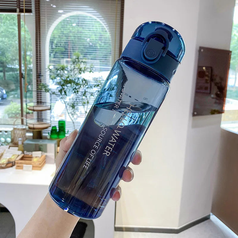 Garrafa de água transparente portátil, 780ml, esportes, viagem, transparente, à prova de vazamento, copo fosco para academia, fitness, escola ao ar livre