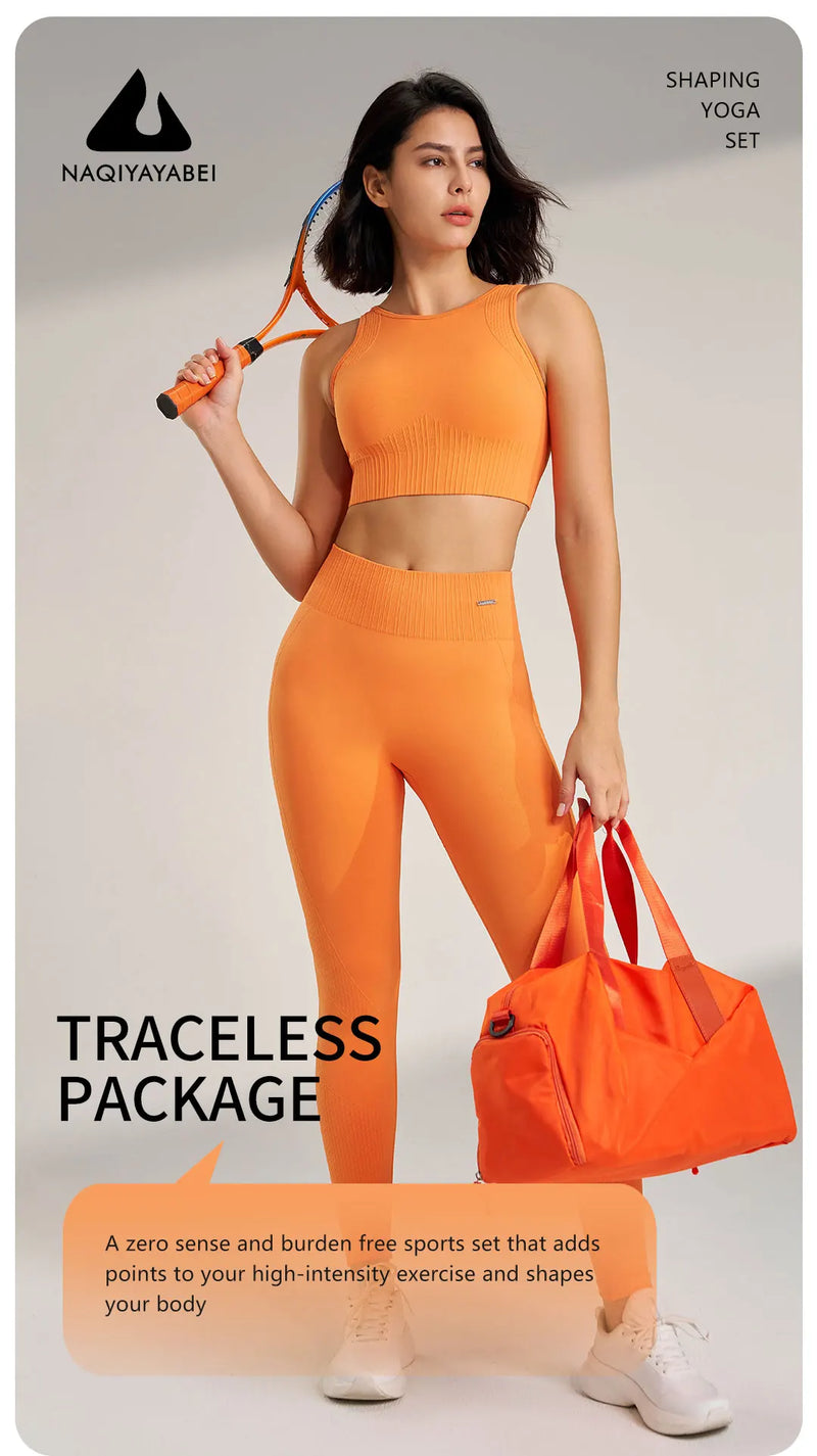 Conjunto de roupas de yoga feminino cintura alta leggings e topo duas peças sem costura roupas de exercício de fitness roupa interior de fitness plus size