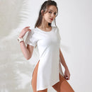 Mulheres camisas de treino manga curta yoga topo ginásio camisas longas lado cordão dividir esportes topo feminino respirável fitness yoga wear