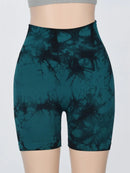 Shorts esportivos femininos com estampa tie-dye e cintura alta, shorts skinny casuais, confortáveis e respiráveis sem costura para ioga, academia, treino