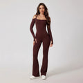 Fubeike novo macacão de yoga para esportes volta beleza volta marrom sem costura alça de ombro duplo collants sexy bodysuit de uma peça