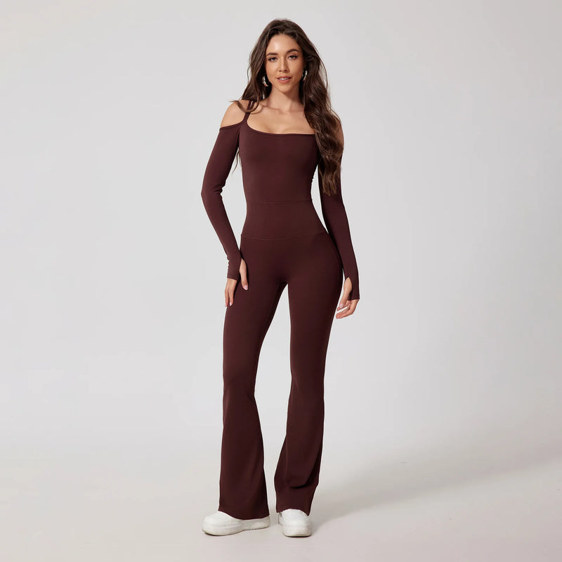 Fubeike novo macacão de yoga para esportes volta beleza volta marrom sem costura alça de ombro duplo collants sexy bodysuit de uma peça