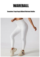 Novas calças de yoga sem costura com nervuras cintura alta ginásio leggings esporte feminino fitness legging controle barriga correndo collants