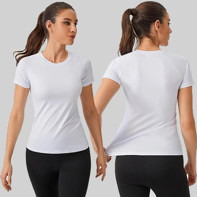 Camisa de compressão feminina manga curta atlético yoga correndo camiseta verão ginásio treino secagem rápida elástico camisetas topos baselayer