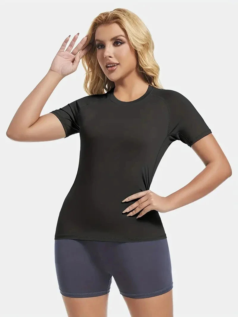 Camisa de compressão feminina manga curta atlético yoga correndo camiseta verão ginásio treino secagem rápida elástico camisetas topos baselayer