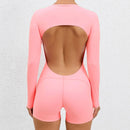 2025 conjunto de yoga sem costas macacão de uma peça curto feminino fitness ginásio macacão manga longa roupas de treino para mulher roupas esportivas