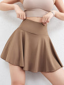 Saia de yoga enrugada feminina verão cintura alta bolso saia esportiva cor sólida treinamento corrida secagem rápida tênis saia