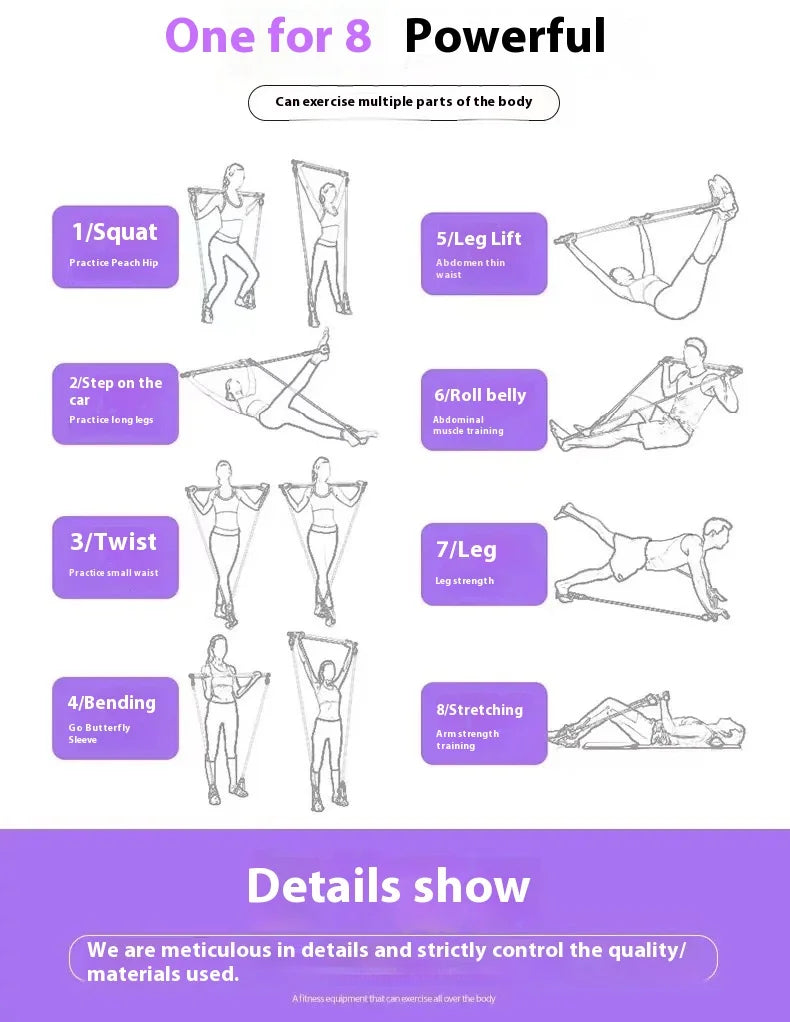 Vara de pilates multifuncional, equipamento fitness para ioga, pilates, elasticidade doméstica, treinamento de quadril, corda de puxar