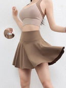 Saia de yoga enrugada feminina verão cintura alta bolso saia esportiva cor sólida treinamento corrida secagem rápida tênis saia