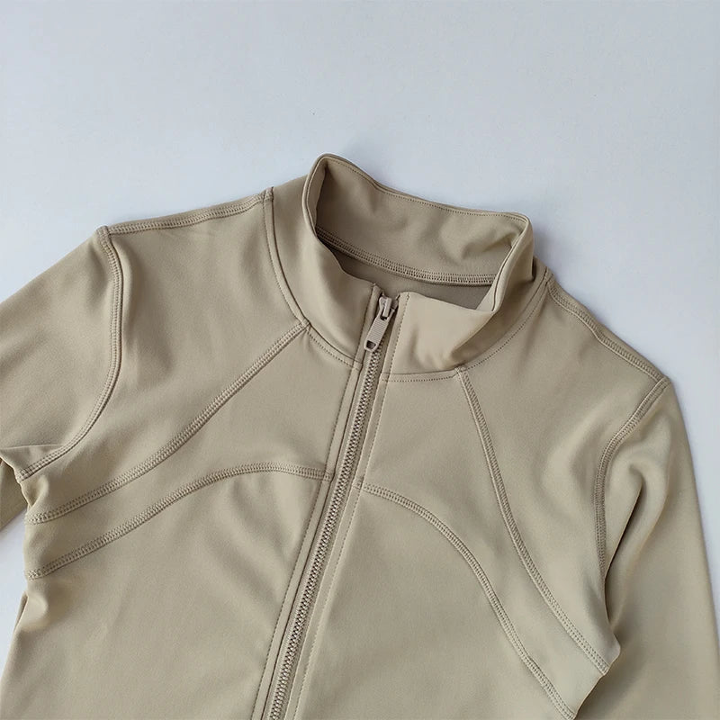 Terno de yoga feminino high-end gola de manga comprida jaqueta esportiva correndo treinamento fitness superior à prova de vento terno de corrida