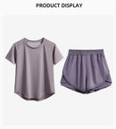 Drur 2 pçs conjunto de ginásio feminino verão roupas esportivas 2 peça manga curta camisa esportiva shorts define jogging terno feminino agasalho novo