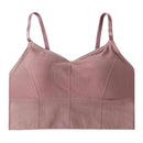 Sem costas roupas esportivas mulher ginásio sutiã esportivo sem costura roupa interior das mulheres alça de ombro ajustável interior acolchoado yoga colete bralette