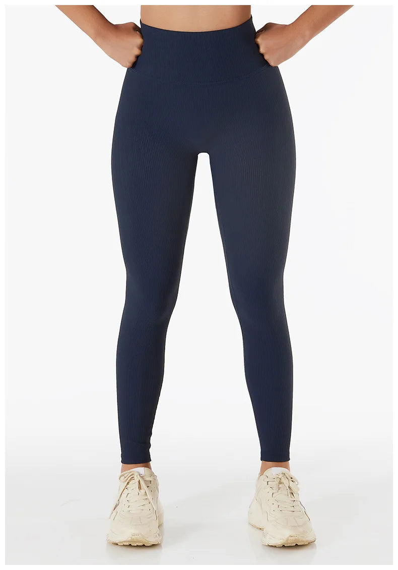 Novas calças de yoga sem costura com nervuras cintura alta ginásio leggings esporte feminino fitness legging controle barriga correndo collants