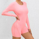 2025 conjunto de yoga sem costas macacão de uma peça curto feminino fitness ginásio macacão manga longa roupas de treino para mulher roupas esportivas