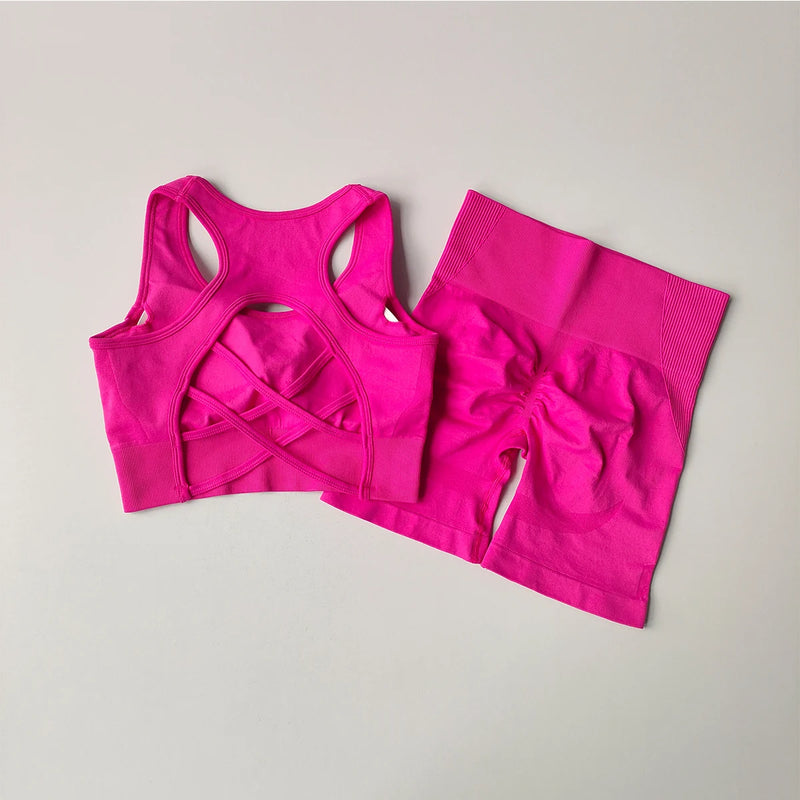 Seamless Yoga Set para Mulheres, Sexy Sutiã Esportivo, Shorts de Cintura Alta, Roupa de Ginásio, Terno sem mangas Fitness, 2 pcs
