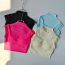 Malha integrada copo voador manga curta anti-rugas esportes yoga fitness conforto almofada no peito wear-free sutiã suspender topo