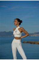 Fubeike calças esportivas sem costura 2024 oco volta sutiã de yoga para mulheres cintura alta fitness ginásio legging treino collants roupas esportivas