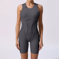 Novo verão costura cor sem costas macacões de yoga com almofadas no peito feminino sem mangas esportes bodysuit hip levantamento treino macacão