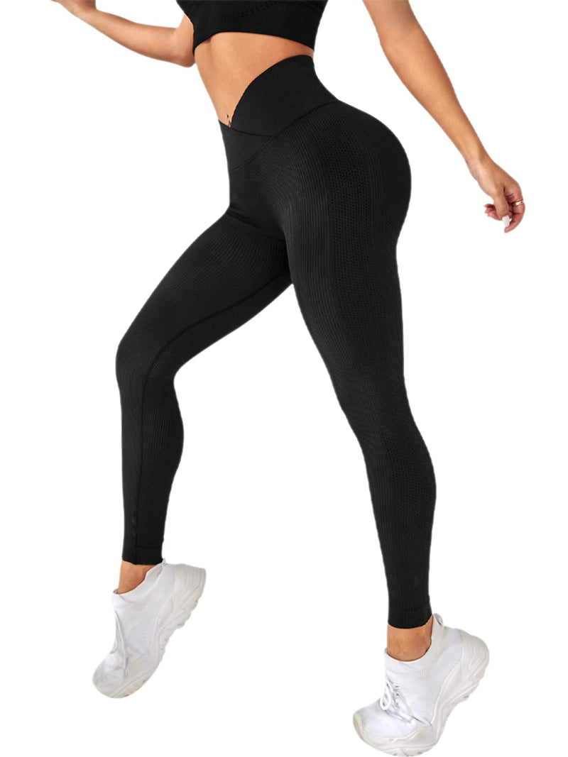 Leggings femininas treino cintura cruzada elástica bolha bunda fitness sem costura yoga esportes calças apertadas