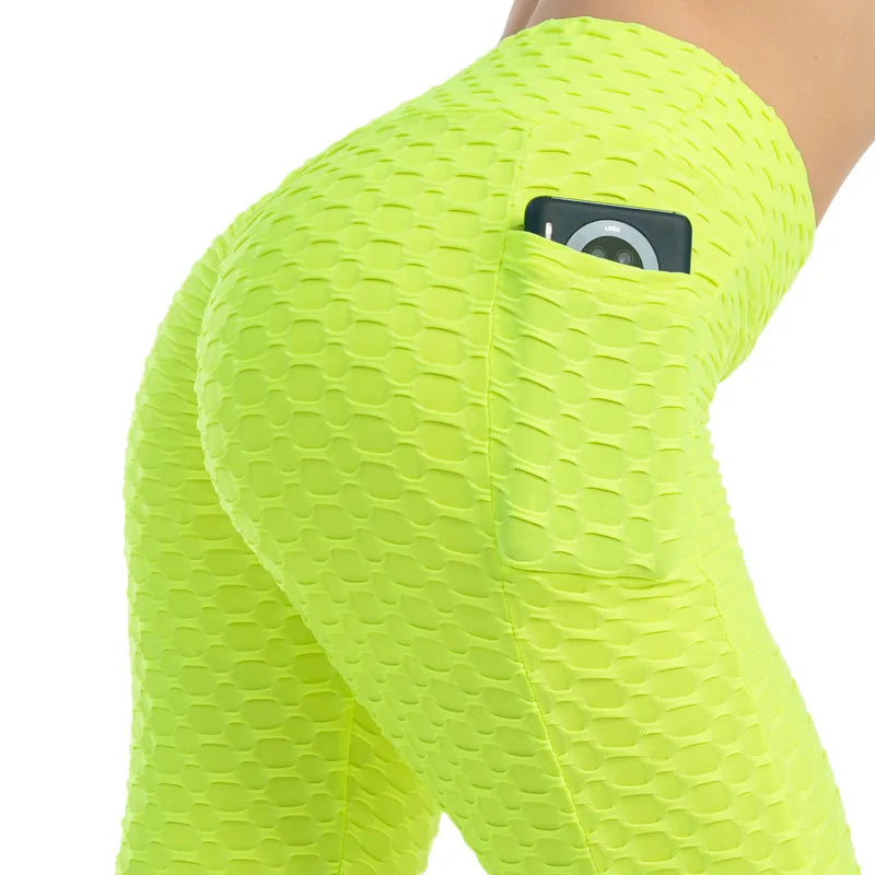 Moda feminina bolso bolha calças elásticas magro leggings ginásio correndo ciclismo calças de fitness cintura alta hip lift leggings feminino