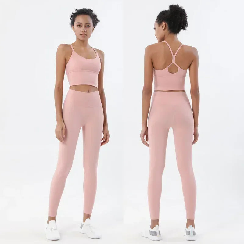 Conjunto de sutiã e leggings esportivos de 2 peças para mulheres, roupas para academia, sentimento nu, conjunto de fitness feminino, roupas para exercícios