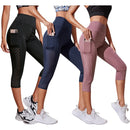 Calções Esportivos de Cintura Alta Hip Lift para Mulheres, Collants Bolsos Laterais, Roupa Esportiva de Ginásio Secagem Rápida, Corrida e Yoga, Calças Cortadas, Fitness e Nudez