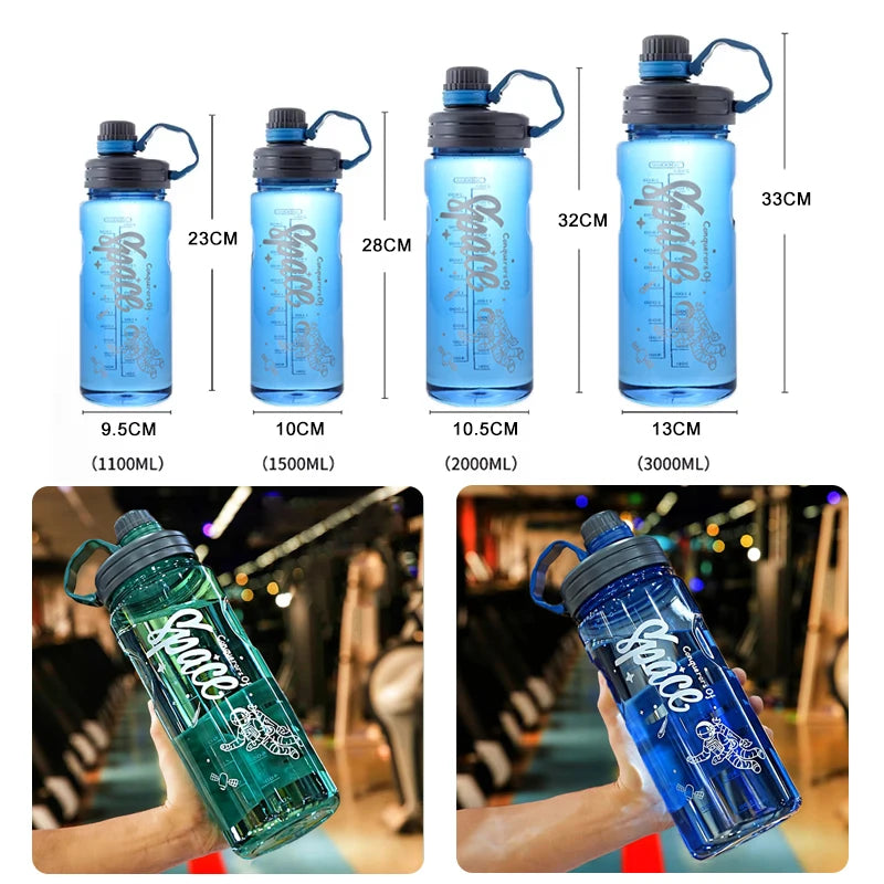 Garrafa de água esportiva de grande capacidade, 2l, 3l, com filtro, copo de água de plástico ecológico, portátil, garrafa de bebida fitness, chaleira sem bpa