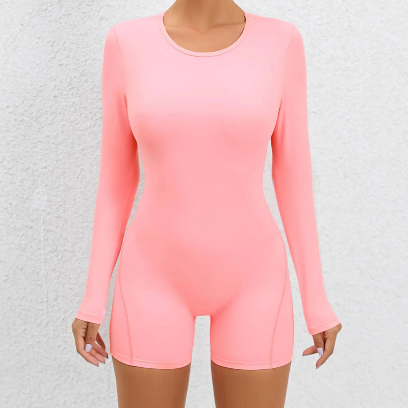 2025 conjunto de yoga sem costas macacão de uma peça curto feminino fitness ginásio macacão manga longa roupas de treino para mulher roupas esportivas