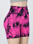 Shorts esportivos femininos com estampa tie-dye e cintura alta, shorts skinny casuais, confortáveis e respiráveis sem costura para ioga, academia, treino