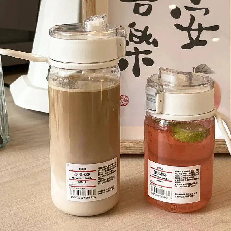 Garrafa de água transparente portátil kawaii, copo de água esportivo, copo prático de plástico, viagem ao ar livre, escritório, garrafa de água essencial]