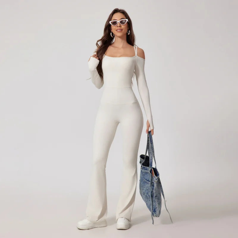 Fubeike novo macacão de yoga para esportes volta beleza volta marrom sem costura alça de ombro duplo collants sexy bodysuit de uma peça