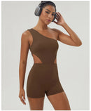 Mulheres de um ombro esporte bodyduit elástico acolchoado fitness ginásio yoga macacão