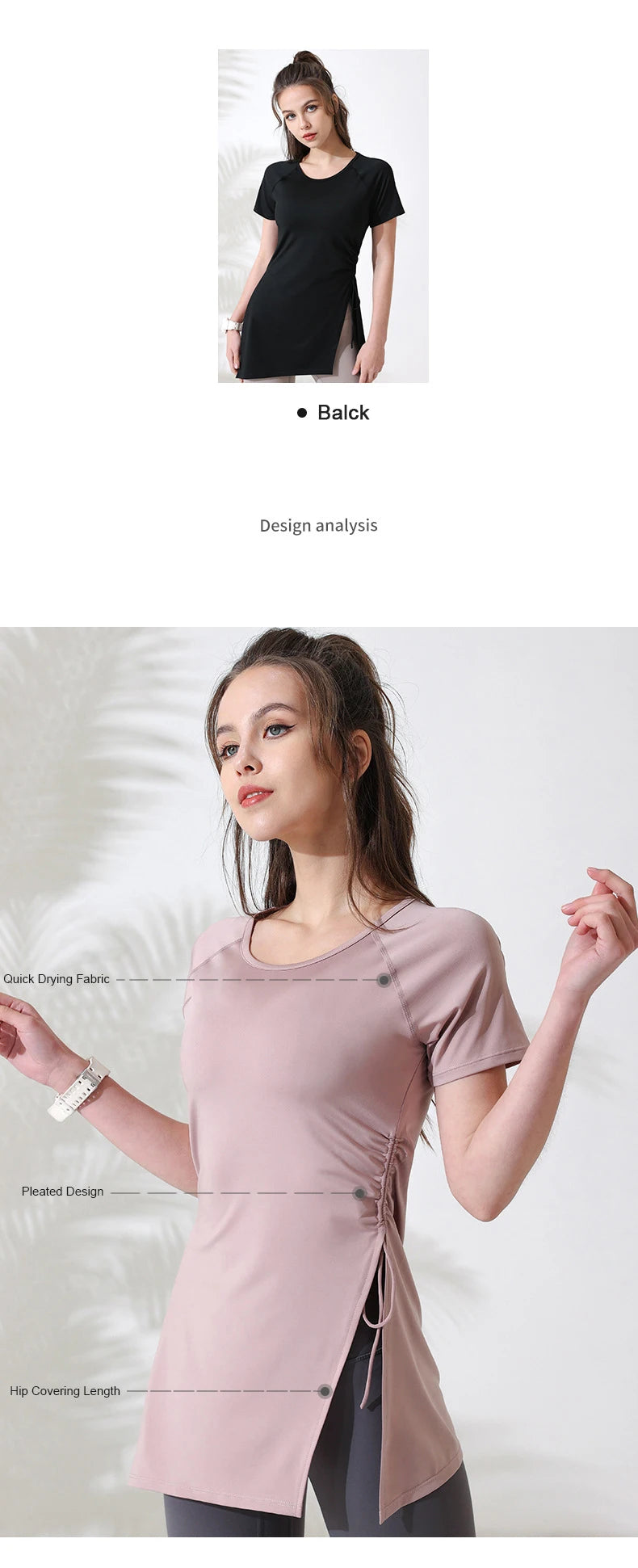 Mulheres camisas de treino manga curta yoga topo ginásio camisas longas lado cordão dividir esportes topo feminino respirável fitness yoga wear