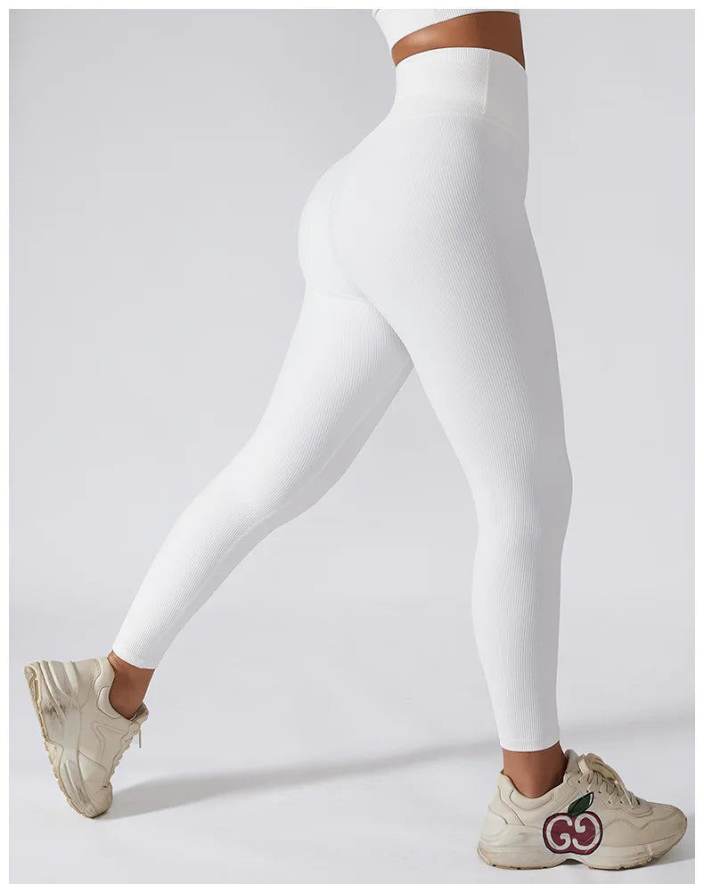 Novas calças de yoga sem costura com nervuras cintura alta ginásio leggings esporte feminino fitness legging controle barriga correndo collants