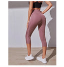 Calções Esportivos de Cintura Alta Hip Lift para Mulheres, Collants Bolsos Laterais, Roupa Esportiva de Ginásio Secagem Rápida, Corrida e Yoga, Calças Cortadas, Fitness e Nudez