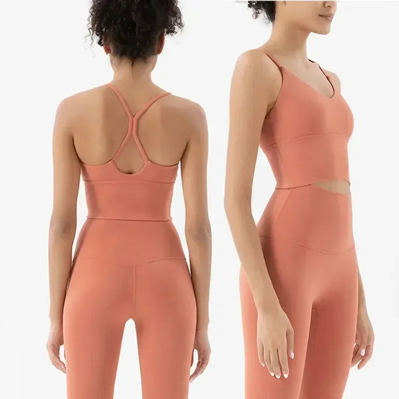 Conjunto de sutiã e leggings esportivos de 2 peças para mulheres, roupas para academia, sentimento nu, conjunto de fitness feminino, roupas para exercícios