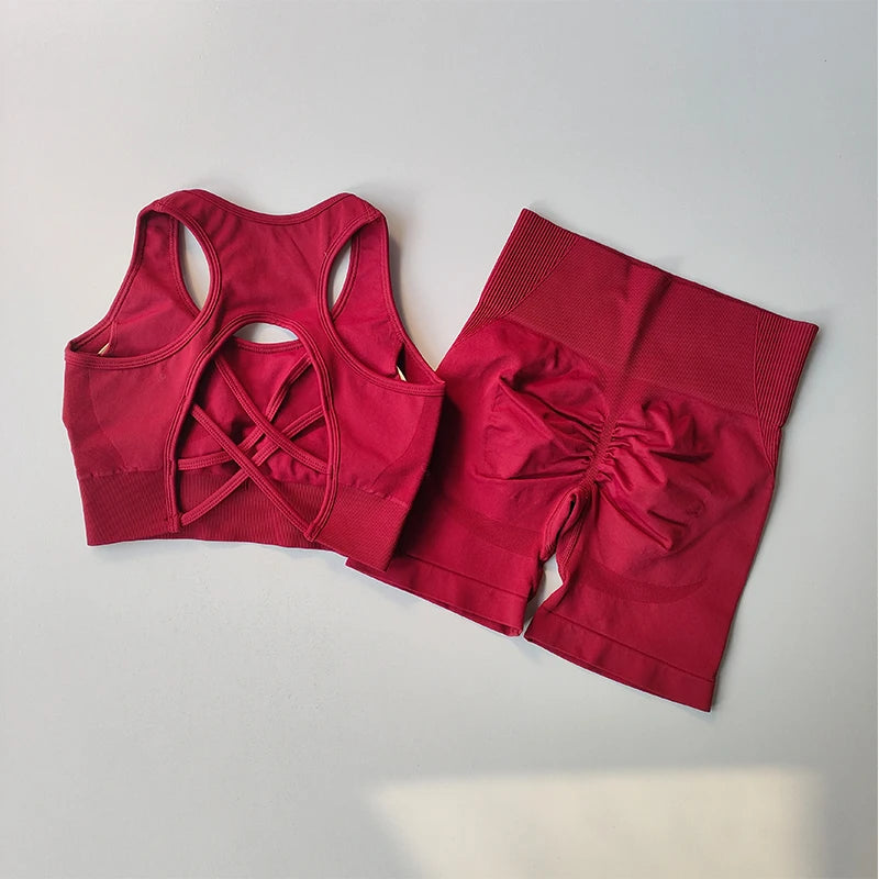 Seamless Yoga Set para Mulheres, Sexy Sutiã Esportivo, Shorts de Cintura Alta, Roupa de Ginásio, Terno sem mangas Fitness, 2 pcs
