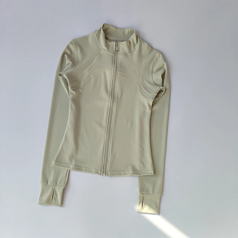 Terno de yoga feminino high-end gola de manga comprida jaqueta esportiva correndo treinamento fitness superior à prova de vento terno de corrida