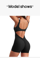 Roupas de ginástica femininas yoga sólido ruched sem costas sem mangas gola quadrada magro sexy macacão ropa deportiva mujer ginásio playsuits