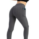 Moda feminina bolso bolha calças elásticas magro leggings ginásio correndo ciclismo calças de fitness cintura alta hip lift leggings feminino