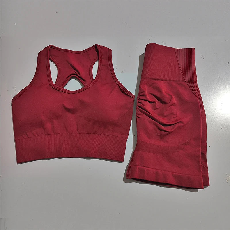Seamless Yoga Set para Mulheres, Sexy Sutiã Esportivo, Shorts de Cintura Alta, Roupa de Ginásio, Terno sem mangas Fitness, 2 pcs